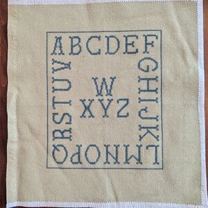 Finished Cross Stitch Alphabet Sampler, Unframed